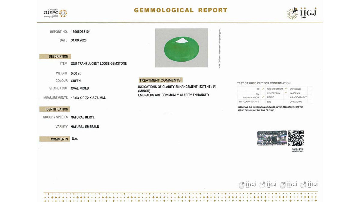 Buy IIGJ Certified 5.00 Carat Emerald with lifetime guarantee