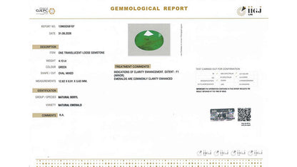 Buy IIGJ Certified 4.13 Carat Emerald with lifetime guarantee