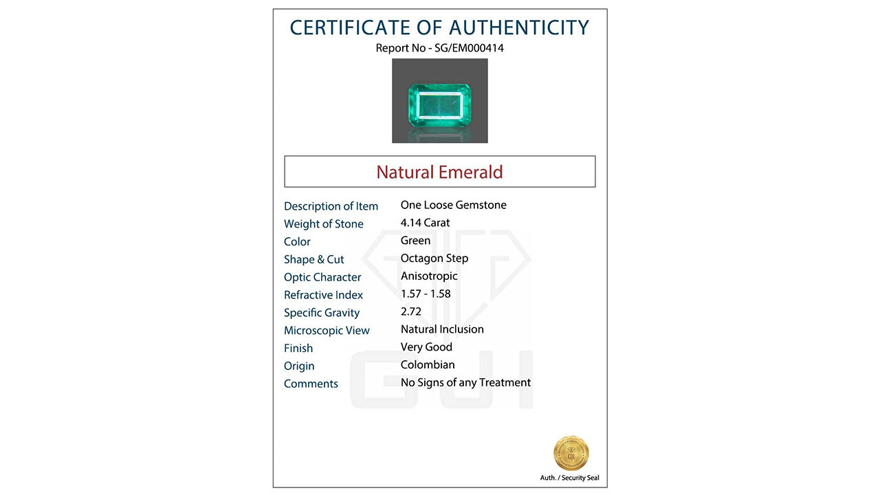 Buy GJI Certified 4.14 Carat Emerald with lifetime guarantee
