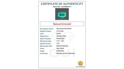 Buy GJI Certified 4.14 Carat Emerald with lifetime guarantee