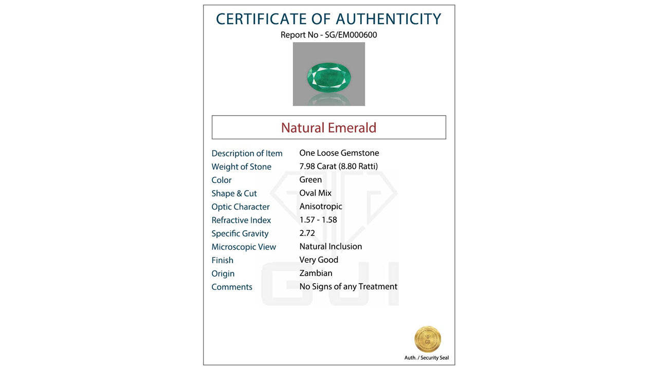 Buy GJI Certified 7.98 Carat Emerald with lifetime guarantee