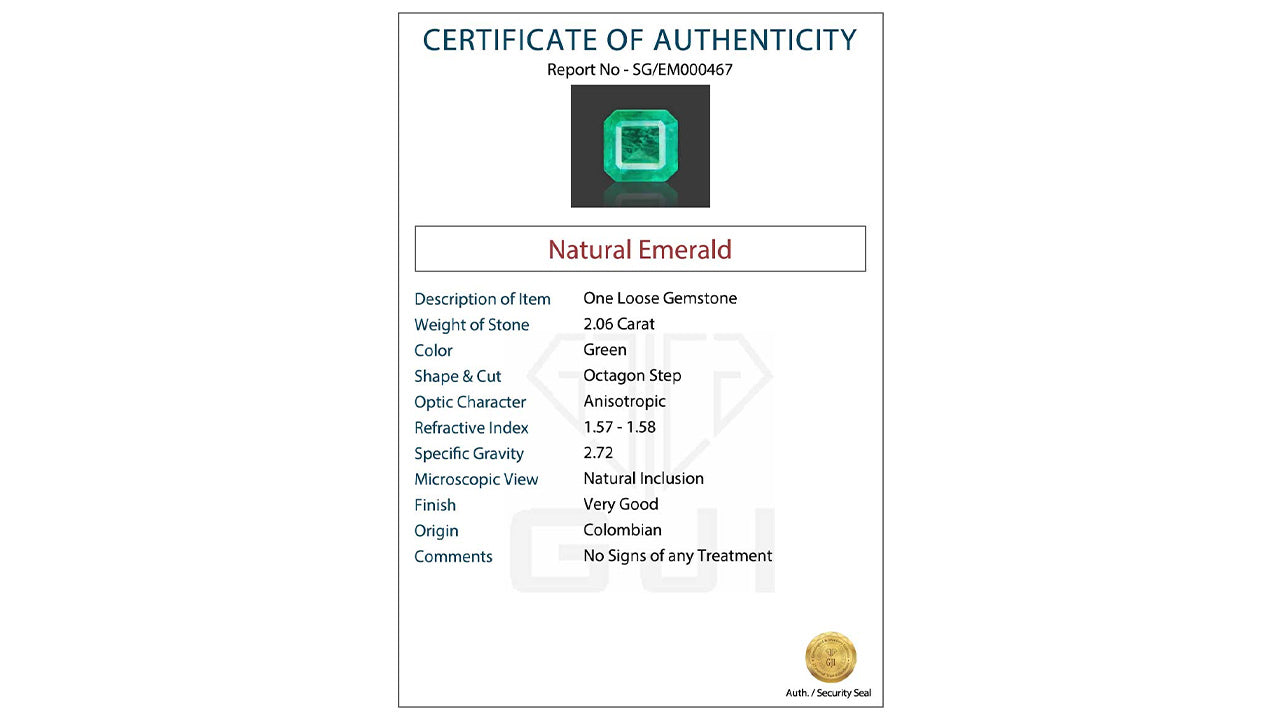 Buy GJI Certified 2.06 Carat Emerald with lifetime guarantee