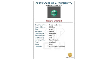 Buy GJI Certified 3.06 Carat Emerald with lifetime guarantee