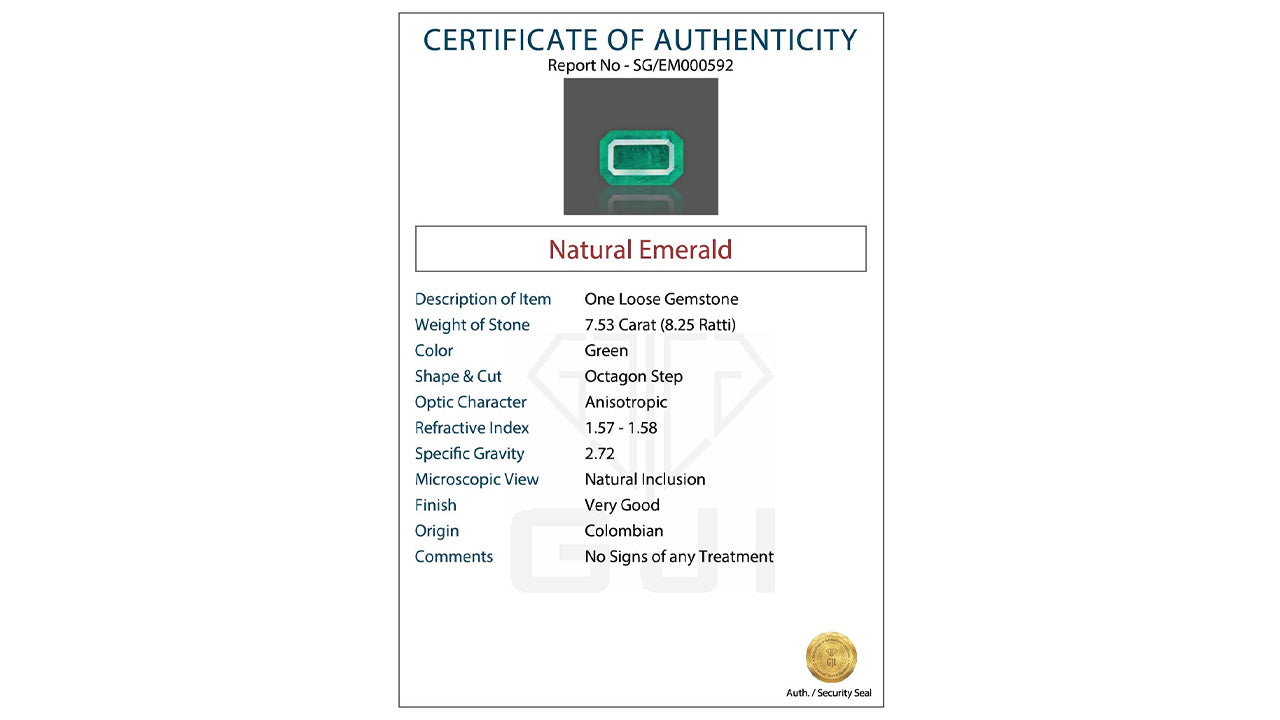 Buy GJI Certified 7.53 Carat Emerald with lifetime guarantee