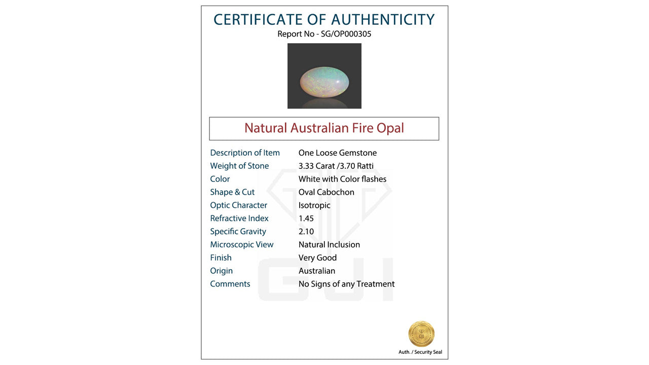 Buy GJI Certified 3.33 Carat Opal with lifetime guarantee