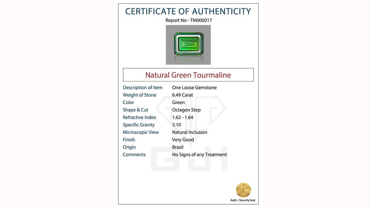 Buy GJI Certified 6.49 Carat Tourmaline with lifetime guarantee