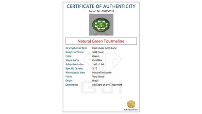 Buy GJI Certified 5.09 Carat Tourmaline with lifetime guarantee