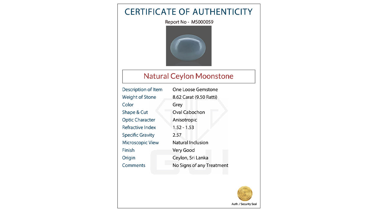 Buy GJI Certified 8.62 Carat Moonstone with lifetime guarantee