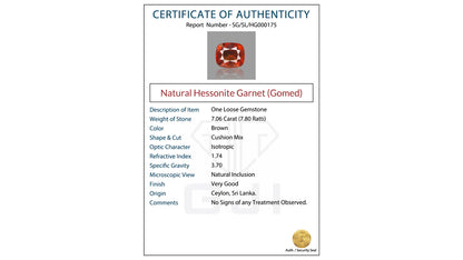 Buy GJI Certified 7.06 Carat Hessonite with lifetime guarantee