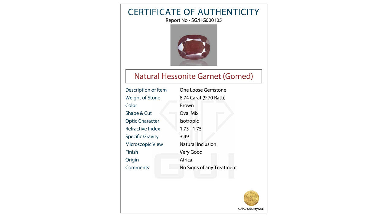 Buy Natural Africa Hessonite weighing 9.50 Ratti at Best Price