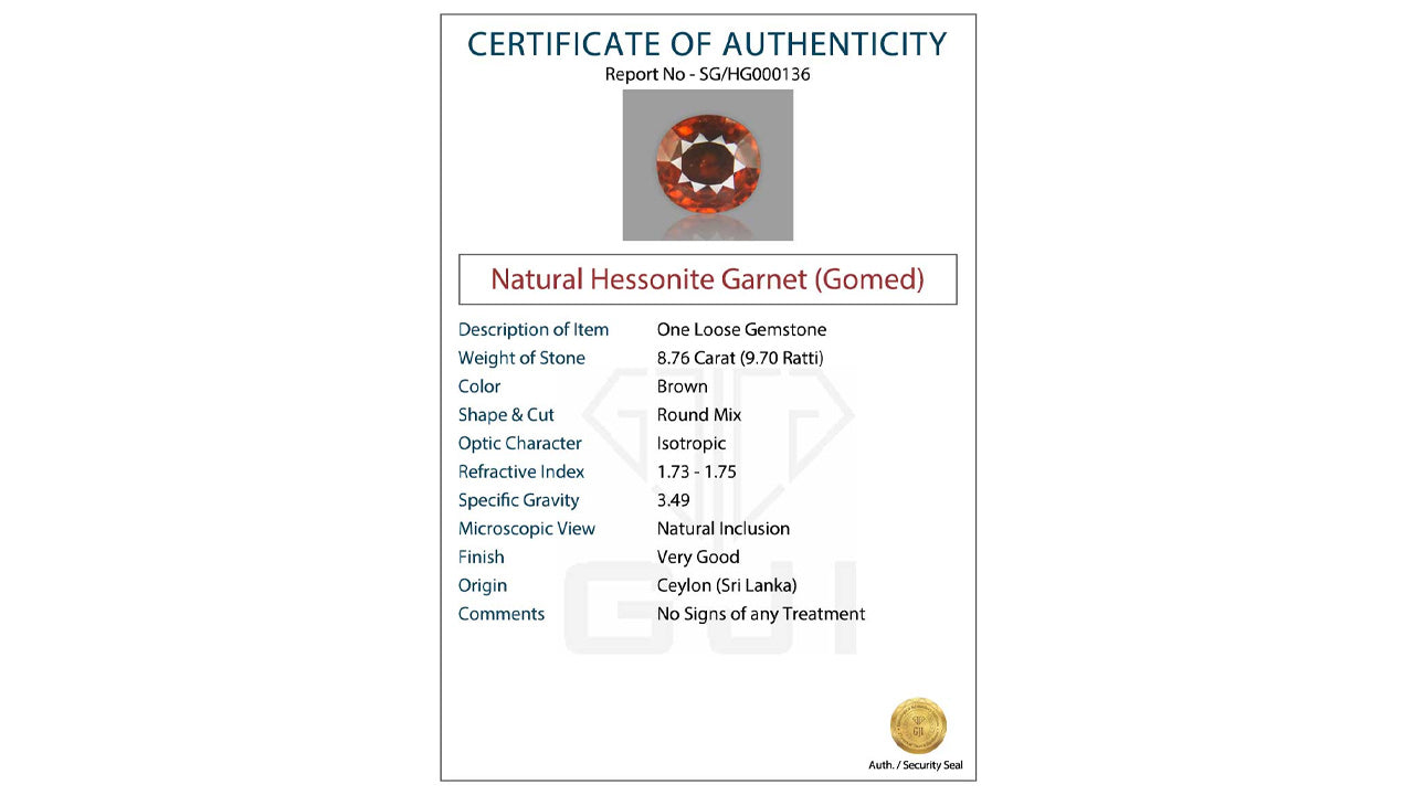 Buy Natural Ceylon (Sri Lanka) Hessonite weighing 9.50 Ratti at Best Price