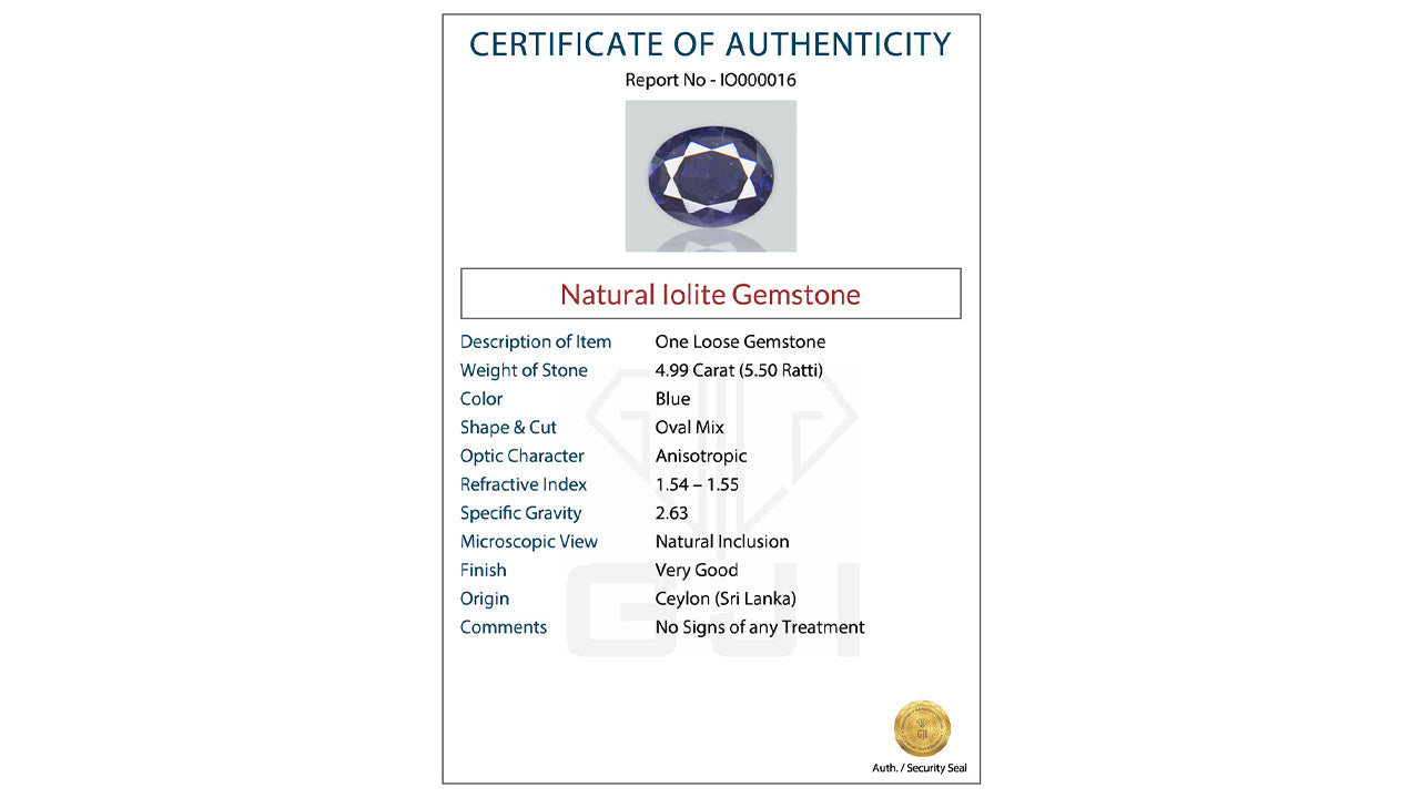 Buy GJI Certified 4.99 Carat Iolite with lifetime guarantee