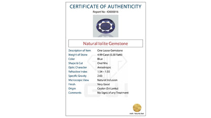 Buy GJI Certified 4.99 Carat Iolite with lifetime guarantee