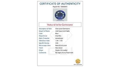 Buy GJI Certified 4.62 Carat Iolite with lifetime guarantee