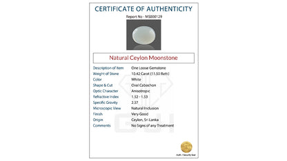 Buy GJI Certified 10.42 Carat Moonstone with lifetime guarantee