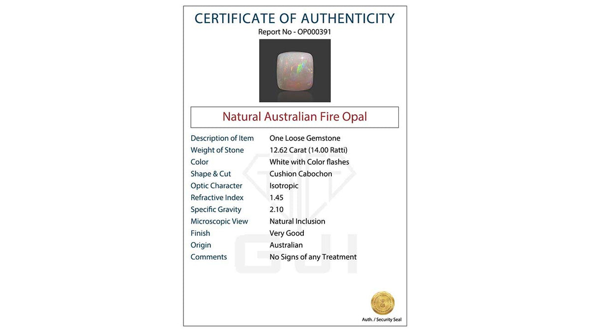 Buy GJI Certified 12.62 Carat Opal with lifetime guarantee