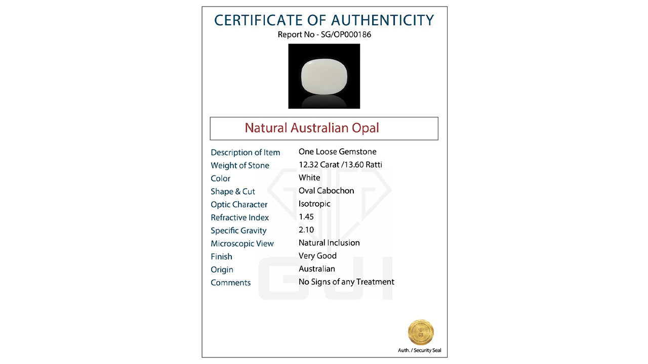 Buy GJI Certified 12.32 Carat Opal with lifetime guarantee