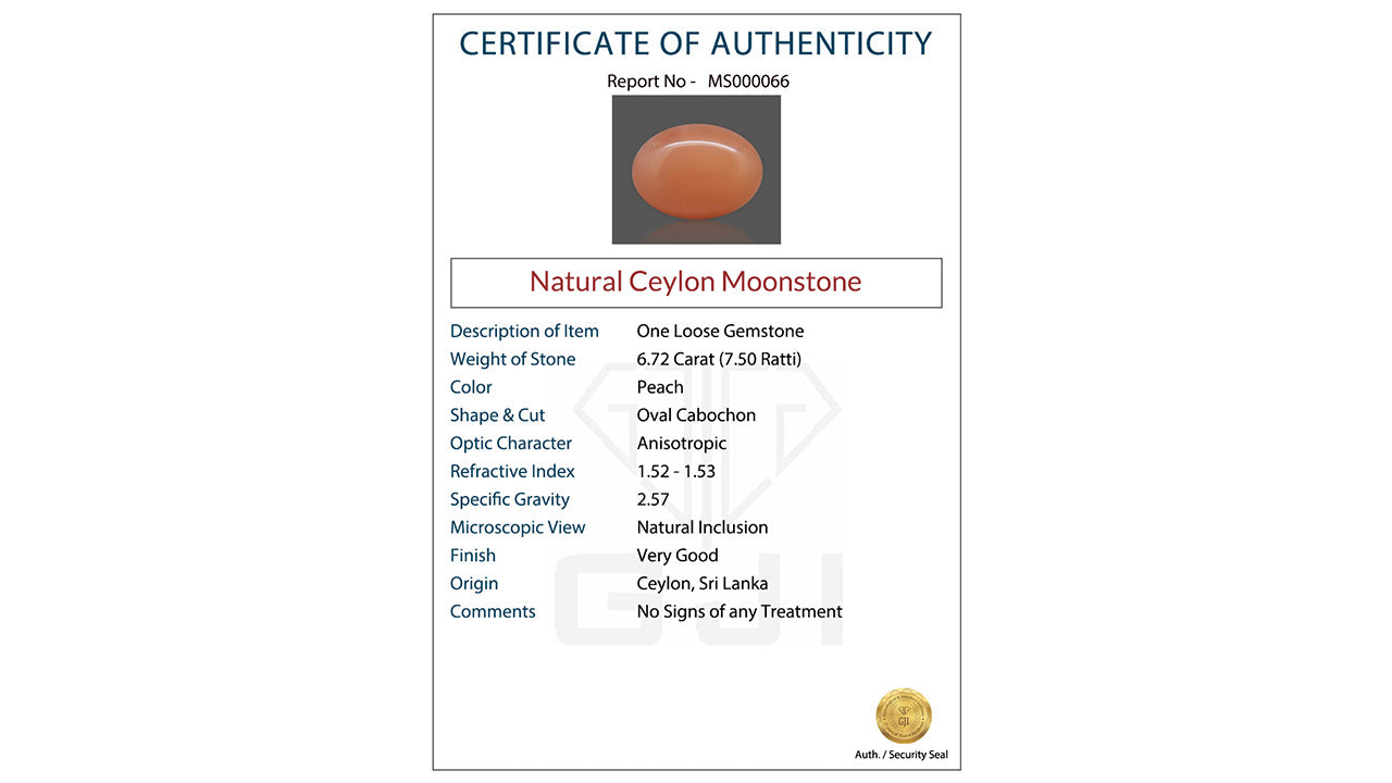 Buy GJI Certified 6.72 Carat Moonstone with lifetime guarantee