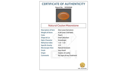Buy GJI Certified 6.28 Carat Moonstone with lifetime guarantee