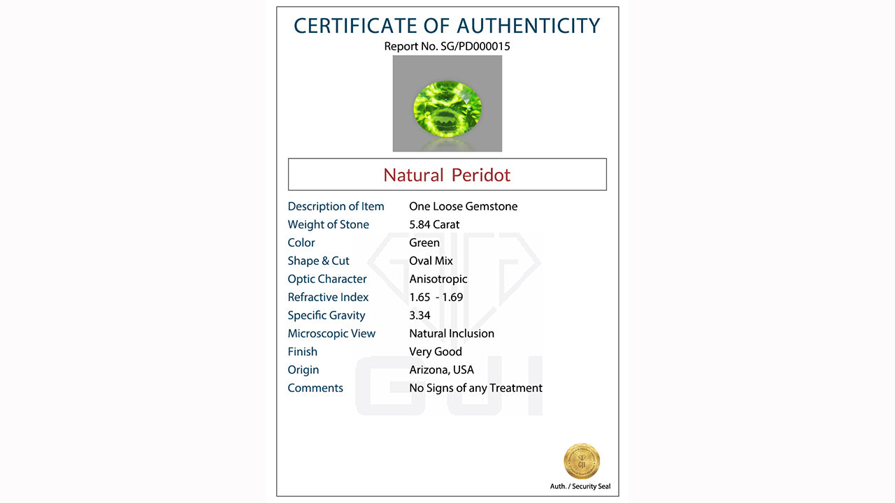 Buy GJI Certified 5.84 Carat Peridot with lifetime guarantee