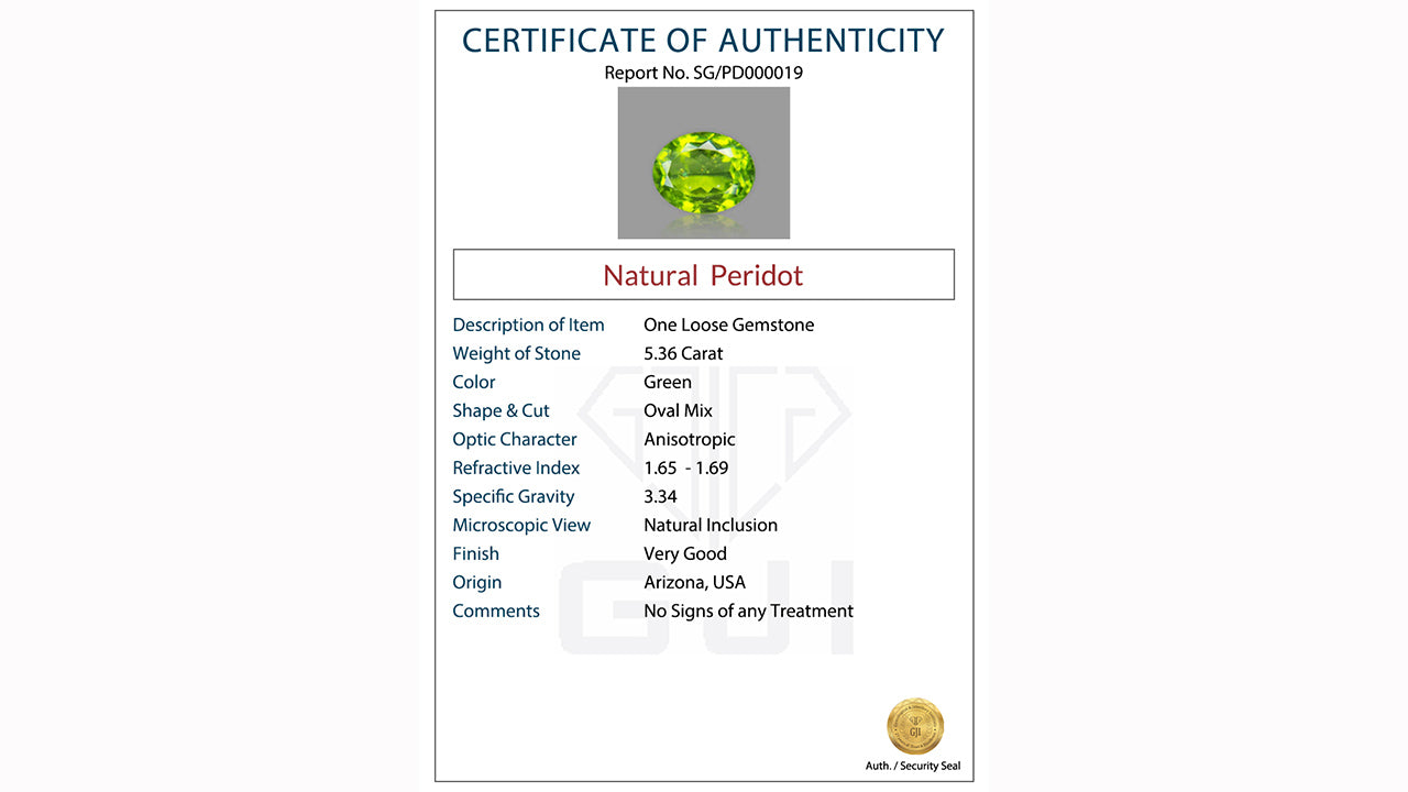 Buy GJI Certified 5.36 Carat Peridot with lifetime guarantee