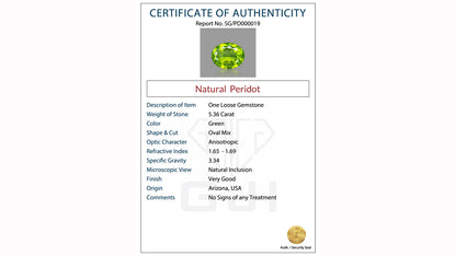 Buy GJI Certified 5.36 Carat Peridot with lifetime guarantee