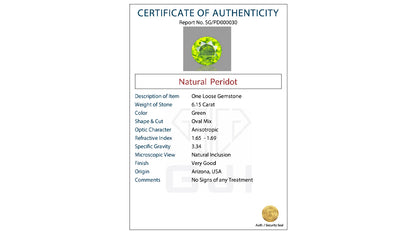 Buy GJI Certified 6.15 Carat Peridot with lifetime guarantee