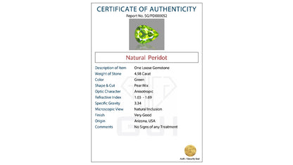 Buy GJI Certified 4.98 Caratt Peridot with lifetime guarantee