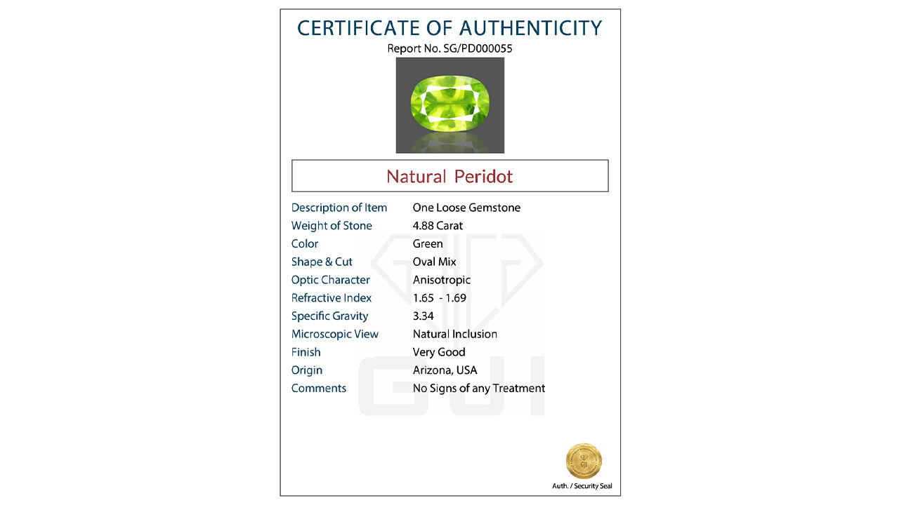 Buy GJI Certified 4.88 Carat Peridot with lifetime guarantee