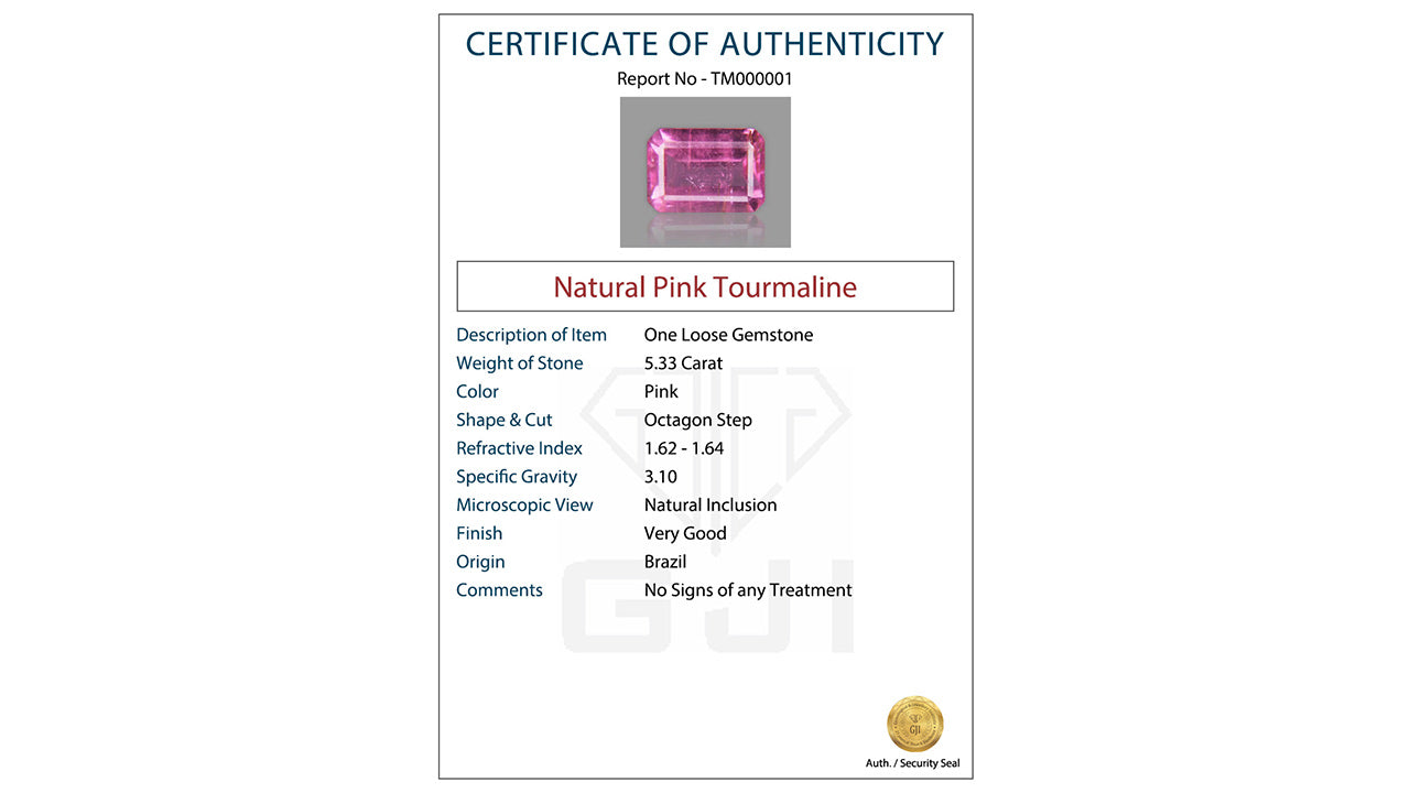 Buy GJI Certified 5.33 Carat Tourmaline with lifetime guarantee