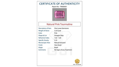 Buy GJI Certified 5.33 Carat Tourmaline with lifetime guarantee