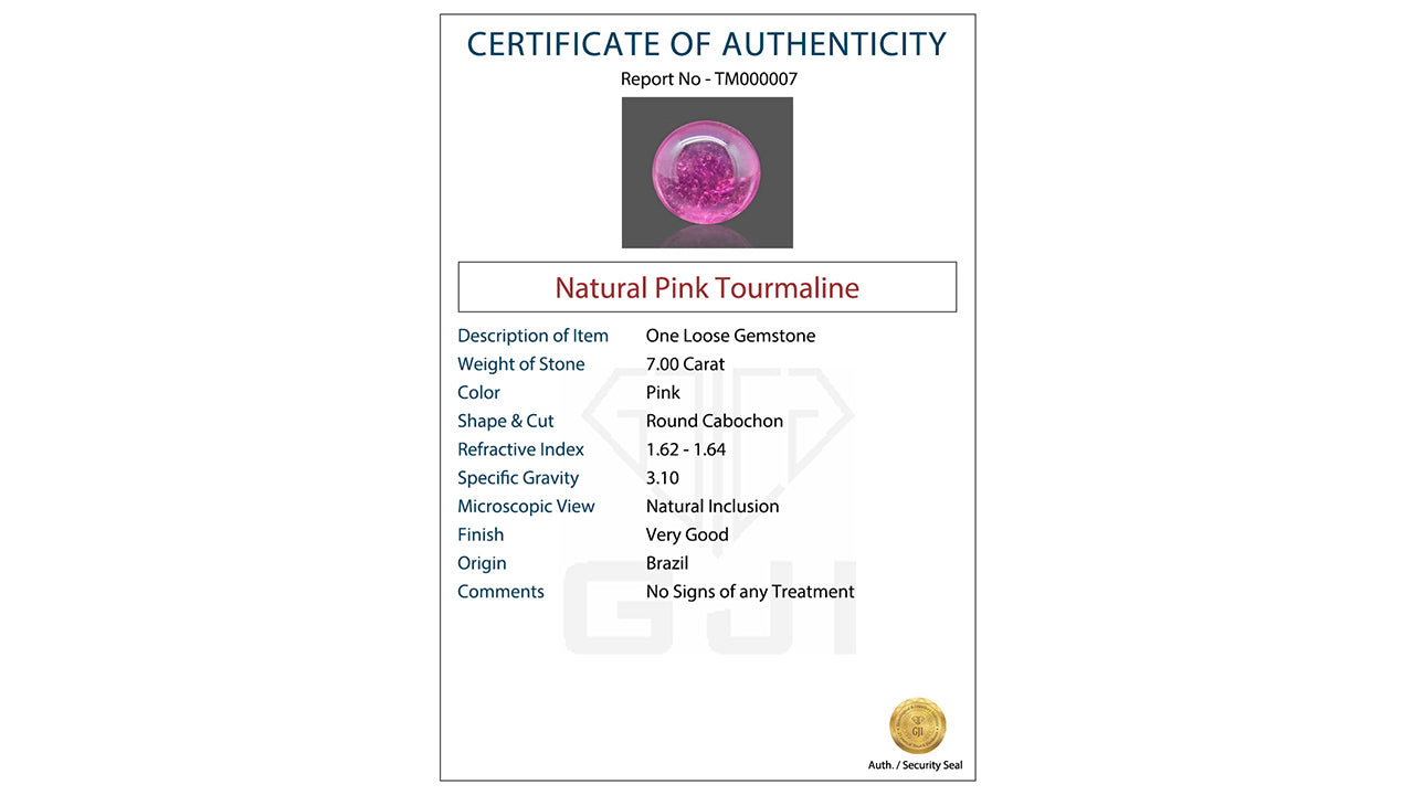 Buy GJI Certified 7.00 Carat Tourmaline with lifetime guarantee