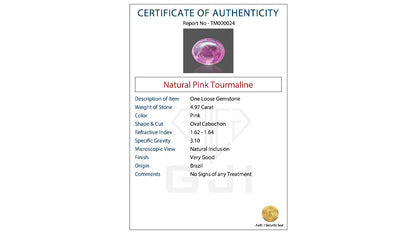 Buy GJI Certified 4.97 Carat Tourmaline with lifetime guarantee