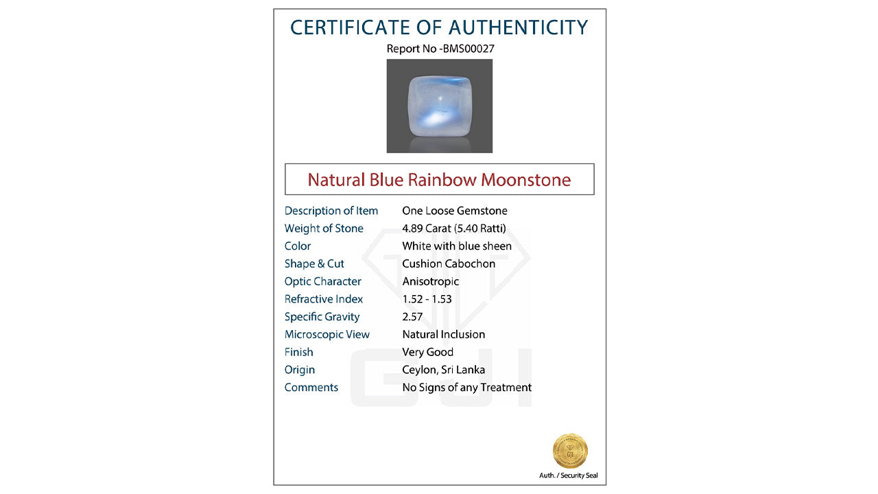 Buy GJI Certified 4.89 Carat Moonstone with lifetime guarantee