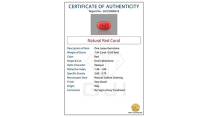 Buy GJI Certified 7.94 Carat Red Coral with lifetime guarantee
