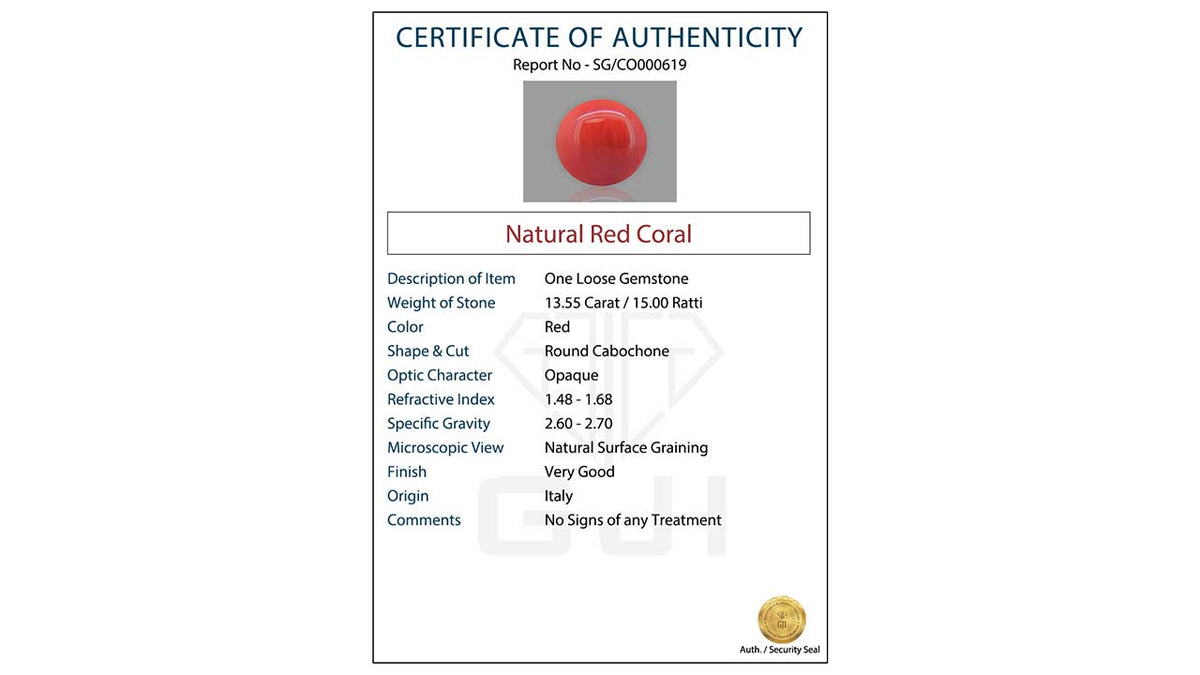 Buy GJI Certified 13.55 Carat Red Coral with lifetime guarantee