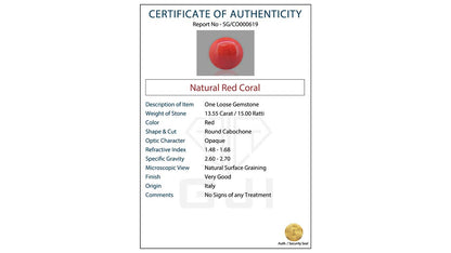 Buy GJI Certified 13.55 Carat Red Coral with lifetime guarantee