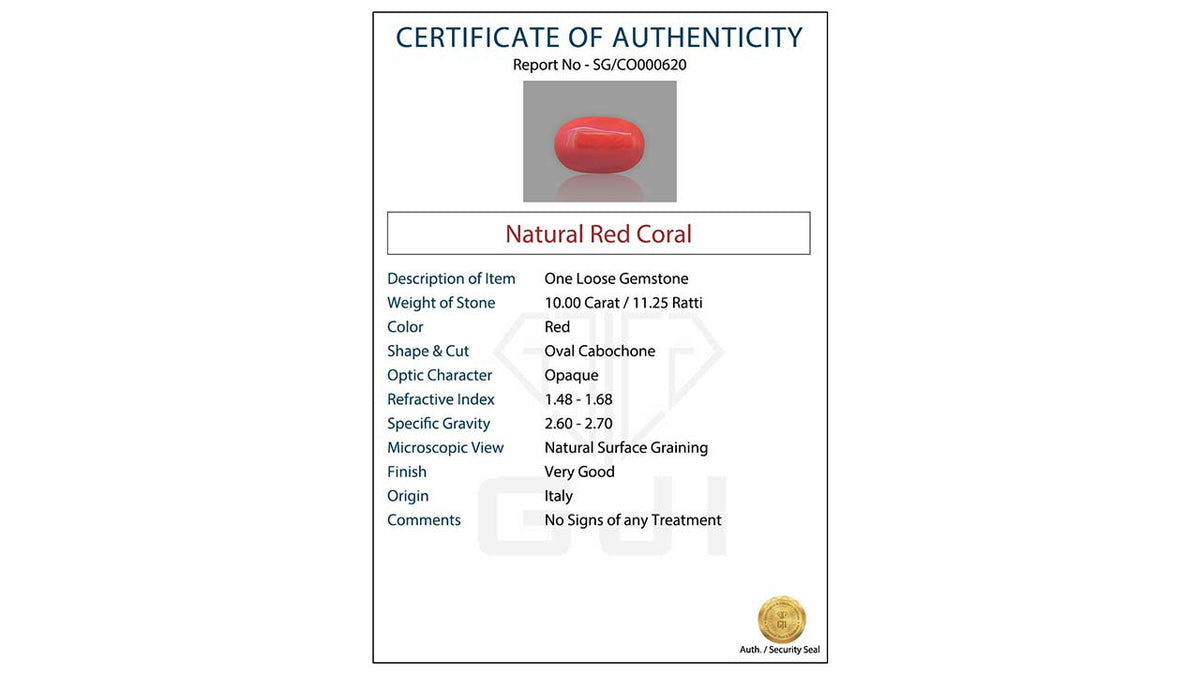 Buy GJI Certified 10.00 Carat Red Coral with lifetime guarantee