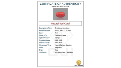 Buy GJI Certified 10.00 Carat Red Coral with lifetime guarantee