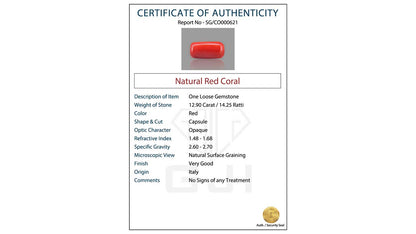 Buy GJI Certified 12.90 Carat Red Coral with lifetime guarantee