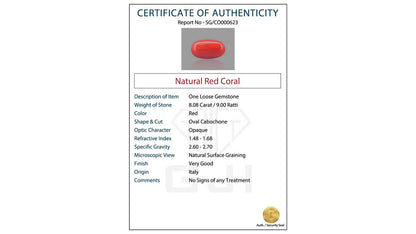 Buy GJI Certified 8.08 Carat Red Coral with lifetime guarantee