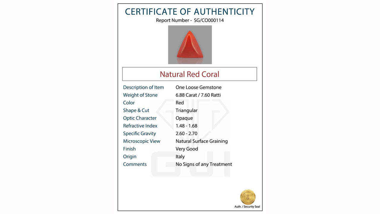 Buy GJI Certified 6.88 Carat Red Coral with lifetime guarantee