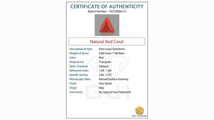 Buy GJI Certified 6.88 Carat Red Coral with lifetime guarantee