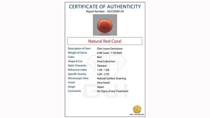 Buy GJI Certified 6.88 Carat Red Coral with lifetime guarantee