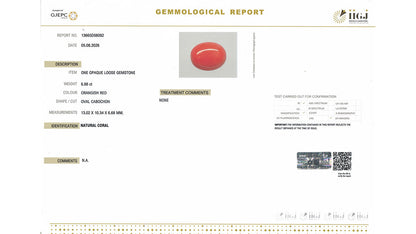 Buy IIGJ Certified 6.88 Carat Red Coral with lifetime guarantee