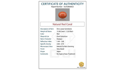 Buy GJI Certified 12.40 Carat Red Coral with lifetime guarantee