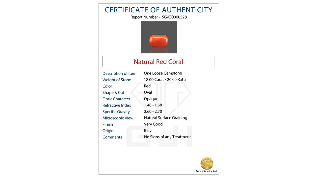 Buy GJI Certified 18.00 Carat Red Coral with lifetime guarantee
