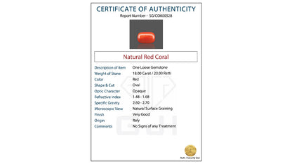 Buy GJI Certified 18.00 Carat Red Coral with lifetime guarantee