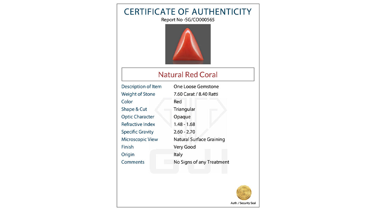 Buy GJI Certified 7.60 Carat Red Coral with lifetime guarantee