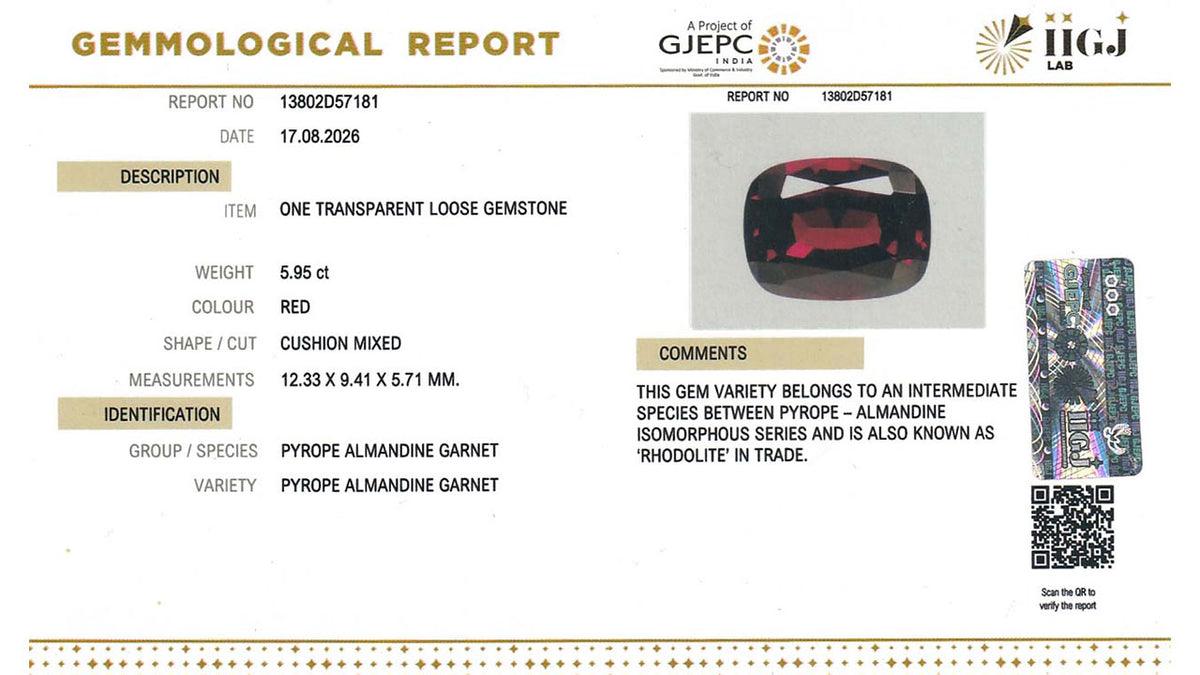 Buy IIGJ Certified 5.95 Carat Red Garnet with lifetime guarantee